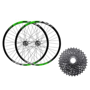 Imagem de Kit Bicicleta Par Roda Aro 29 KOG Cassete Freio Disco com Catraca Pinhão Cassete 8v,Preto Verde