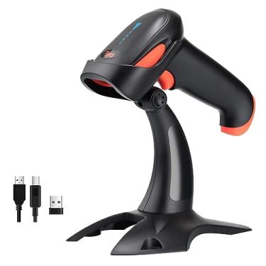 Imagem de Scanner de códigos de barras sem fio Tera com suporte, 3 em 1, compatível com Bluetooth e conexão sem fio e com fio de 2,4 GHz, conecte o smartphone tablet PC USB Image Bar Code Reader com alerta de vibração, Black & Orange, 2D/QR