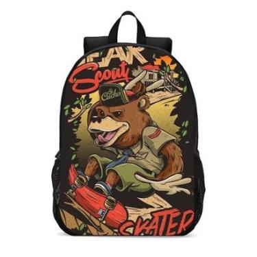 Imagem de MOCHILA ESCOLA INFANTIL JUVENIL ANIME URSO ANDANDO DE SKATE-Unissex