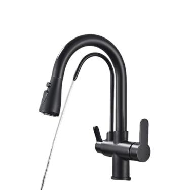 Imagem de Torneira com filtro de água, torneiras de cozinha, torneira com filtro de alça dupla, misturador, rotação de 360 graus, torneiras com recurso de purificação de água, preto fosco