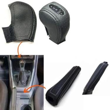 Imagem de Kit Couro Capa Manopla Câmbio Automático e Alavanca Freio de Mão Volks