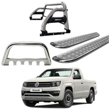 Imagem de Kit Quebra Mato Estribo Chapa Santo Antônio H2/Amarok CS Cromado - HOZ