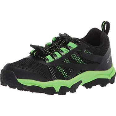 Imagem de Reebok Tênis de corrida infantil Rugged Runner, Preto/Verde Solar/Cinza Frio, 18