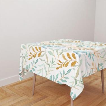 Imagem de Toalha De Mesa Quadrada 4 Lugares Tecido Oxford Aquarela Ramos de Folh