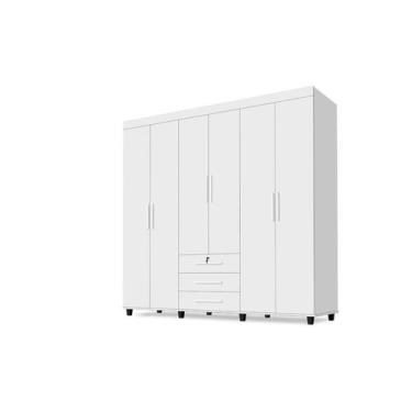 Imagem de Roupeiro casal 06 portas 3 gavetas com espelho cor Branco - TRIN.