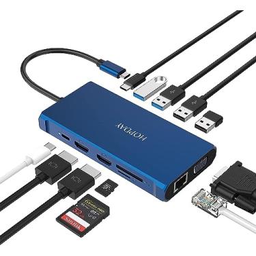 Imagem de Estação de ancoragem USB C de 12 portas – Hub USB C de monitor triplo HOPDAY com HDMI, VGA, Ethernet, 100W PD, 4 USB e leitor de cartão SD/TF para laptop e tablet, outro dispositivo tipo C