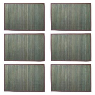 Imagem de Jogo Americano 6 Peças Palha Mesclada Verde Musgo Bordas em Tecido 45x