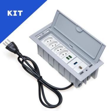 Imagem de Kit Caixas Tomadas 7 Blocos 4 Tom 20A 2USB 1Rj45 1USB dados - CONNECT 