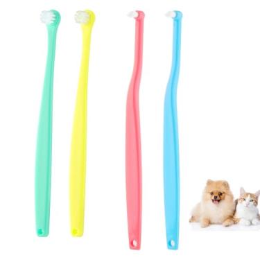 Imagem de 4 peças, escova de dentes para cães e gatos, cerdas macias redondas e pontiagudas, escova de dentes micro cabeça, escova de limpeza de dentes, cuidados dentários para filhotes, gatinhos, reduz a