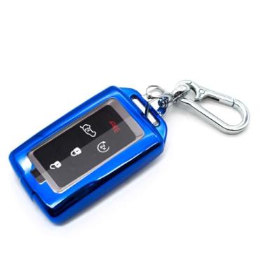 Imagem de INFIPAR Apto para Jeep Grand Cherokee L Wagoneer Grand Wagoneer TPU 2022 capa para controle remoto de chave Shell luva suporte protetor acessório de manga de entrada sem chave, azul