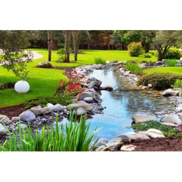 Imagem de Painel de Lona Paisagem Jardim Primavera de Flores Mini Cachoeira - Fa