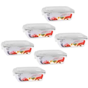 Imagem de Kit 6 Pote Tampa Hermetica Retangular Vidro 1040ml Multiuso - Pra casa