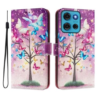 Imagem de Capa carteira para Motorola Moto G75, 3 compartimentos para cartão, 1 compartimento para dinheiro, capa flip de couro PU com padrão fofo, capa com fivela magnética à prova de choque, compatível com