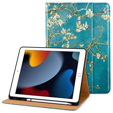 Imagem de DTTO Nova capa para iPad 7ª/8ª geração 10,2 polegadas 2019/2020, capa de couro premium com suporte para Apple Pencil integrado - despertar/hibernar automático e vários ângulos de visualização - Blossom