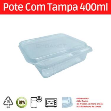 Imagem de Pote Marmita Descartável Vasilha de Plástico 400ml Tampa 10u - Galvano