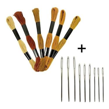 Imagem de Kit 6 Meadas Para Bordado Ponto Cruz + 9 Agulhas De Bordar - Adb