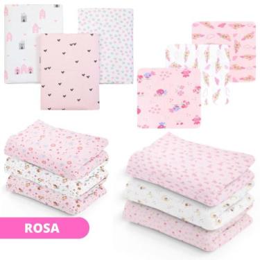 Imagem de Kit 6 Cueiros Bebê Manta Flanelado Estampado Menino e Menina 100% algo