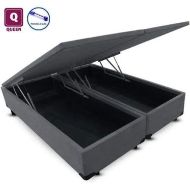 Imagem de Cama Box Com Baú Bipartido Queen size Sintético Cinza (Blindado) - Rea