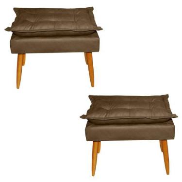 Imagem de Kit 02 Puffs Banqueta Retangular Opala Suede Marrom Claro Pés Madeira 