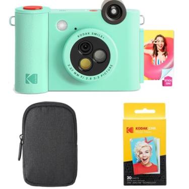 Imagem de KODAK Smile+ Câmera de impressão instantânea digital 2 em 1 e conjunto de impressora fotográfica Bluetooth sem fio + estojo de transporte + papel fotográfico Zink com 20 unidades - 10 MP, lente