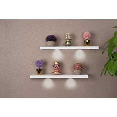 Imagem de Prateleiras de parede flutuantes de madeira versáteis com luzes LED – Branco (conjunto de 2) da SkyMall