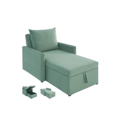 Imagem de Sofá 3 em 1 Chaise, Cama e Baú Neve Verde Claro Estofama