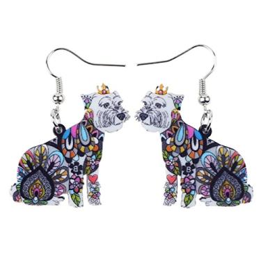 Imagem de BONSNY Brincos de acrílico Pop-Art "PIPPIN" SCHNAUZER Pingente de Gota de Cachorro Presente Feminino Menina, Aço inoxidável