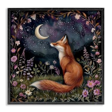 Imagem de Stupell Industries Woodland Fox Night Forest Framed Giclee Wall Art Design by The Dutch Lady, moldura preta, 12 x 12
