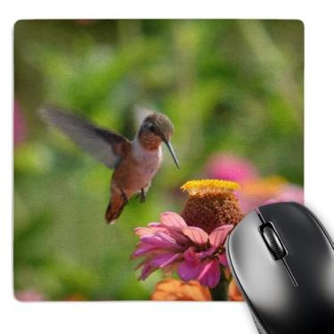 Imagem de 3dRose LLC Mouse pad 20,3 x 20,3 x 0,63 cm, beija-flor e Zinnia rosa (mp_63599_1)