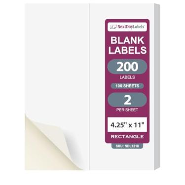 Imagem de Etiquetas brancas a jato de tinta/laser, 4-1/4" x 11" - 2 Per Page | 200 Labels