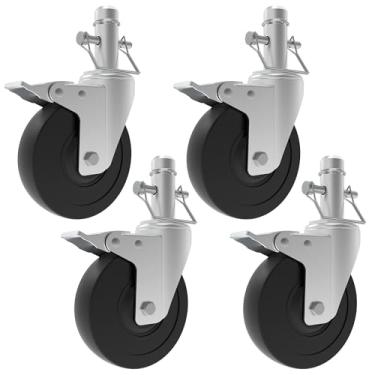 Imagem de HYEJDRV Conjunto de 4 rodas de andaime, rodízio de torre rolante de 12,5 cm, estilo tubulação redonda de 2,5 cm, roda de borracha de bloqueio resistente de 181 kg para andaimes Perry Style MFS e Barke