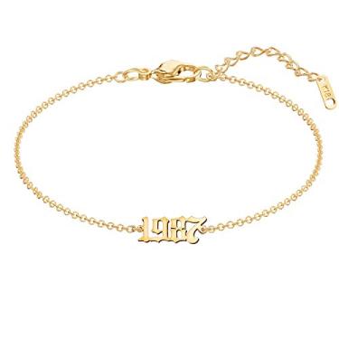 Imagem de Bracelete Glimmerst banhado a ouro 18 quilates em aço inoxidável com número de aniversário e ano de aniversário memorável para mulheres e meninas Dourado