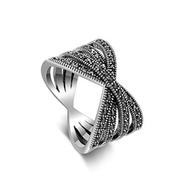 Imagem de Aprilery Anéis pretos para mulheres, anéis vintage de marcassita cruz declaração grande anel estético, bijuteria para meninas adolescentes, presentes para ela, Banhado a ouro 18K, Sem pedra preciosa