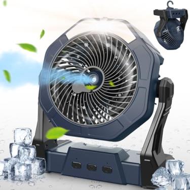 Imagem de Ausic Ventiladores portáteis de acampamento com nebulização, tempo máximo de execução de 35H, ventilador de resfriamento externo para pátios, ventiladores recarregáveis operados por bateria de 20 cm