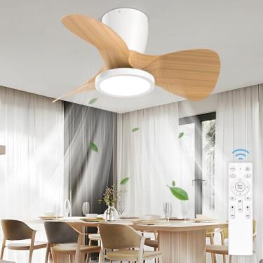 Imagem de SYLEEN Ventiladores De Teto De 24'' Com Luzes E Controle Remoto, Ventiladores De Teto De Grande Volume De Ar Com Motor Cc, Temperatura Regulável De 3 Cores, Ventilador De Teto Com Luz Led De 1800 Lú