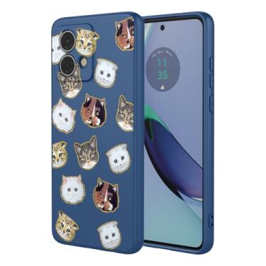 Imagem de HTXWXJC Capa de telefone para Moto G84, Motorola G84 XT2347 capa à prova de choque flexível bumper TPU capa macia padrão gato capa de telefone para Motorola Moto G84 gato azul