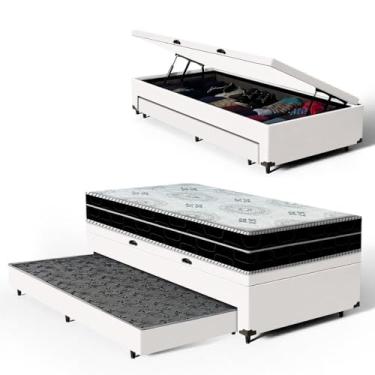 Imagem de Bicama Box Baú Solteiro com Colchão de Espuma D45 Pillow In Anjos OrtoConfort + Auxiliar Unique 88cm (Branco)
