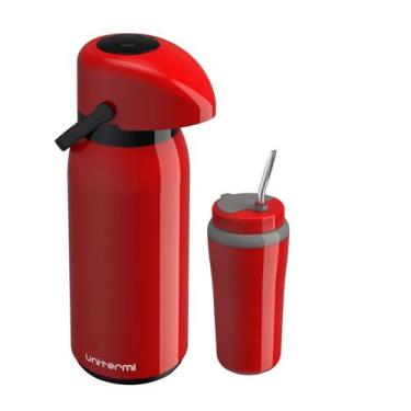 Imagem de Kit Garrafa Verona 1,8l + Copo Cuia/Bomba Inox Terere 650ml - Vermelho