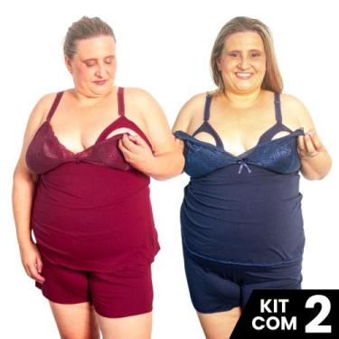 Imagem de Kit 2 Baby Doll Amamentação Tamanho Grande Plus Size Pijama Gestante M