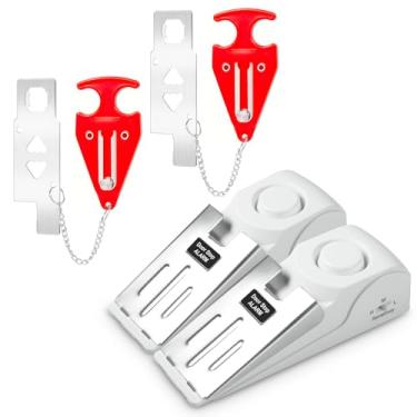 Imagem de Alarme portátil de batente de porta e fechadura de porta de hotel, sem necessidade de instalação, oferece segurança dupla para casa, hotel e viagens (2 fechaduras + 2 batentes de porta)