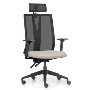 Imagem de Cadeira Escritório Giratória Presidente Flow F02 Base Preta Sintético Bege - Lyam Decor