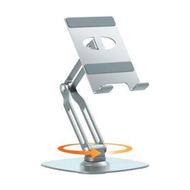 Imagem de Mechrig Suporte de tablet de alumínio para mesa – Suporte ajustável e dobrável para iPad com base giratória de 360°, suporte de iPad totalmente em metal compatível com abas, Kindle, iPhone e