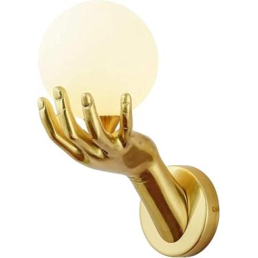 Imagem de Mão dourada bola de vidro arandela luz, lâmpada criativa montagem na parede, sala estar quarto corredor luminária decorações