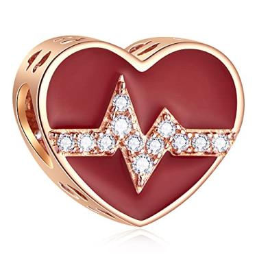 Imagem de EMOSTAR Berloques de ouro rosa para Dia dos Namorados, nó celta da Trinity, coroa, flamingo, magnólia, estrela brilhante, lua, batimento cardíaco, pingente de peixe em prata esterlina 925, presentes para esposa/noiva/Pandora, Prata esterlina Esmaltado, Zircônia cúbica,