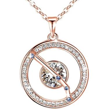 Imagem de Leafael Colar com pingente de constelação do zodíaco superstar feito com joias de horóscopo de cristal premium, banhado a ouro ou ouro rosa, 45,7 cm + 5 cm, Cristal