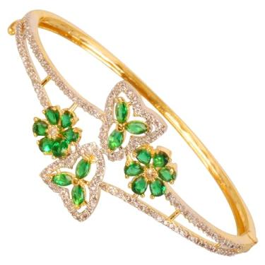 Imagem de Touchstone Joias indianas de Bollywood Impressions Atraente Escolha Princesa Zircônia Cúbica CZs Designer Joias Articuladas Pulseira em Tom Dourado ou Branco para Mulheres., Sem pedras preciosas