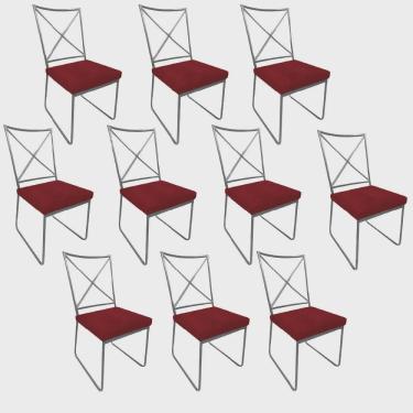 Imagem de Kit 10 Cadeiras Sala de Jantar Escritório Office Clark Industrial Ferro Cinza Corino Vermelho - Ahz Móveis