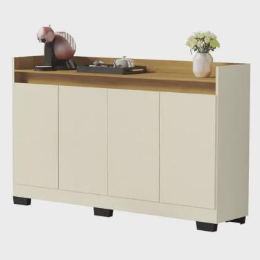 Imagem de Buffet Aparador Sala de Estar Mini Balcão Sala de Jantar Organizador Multiuso Retrô Real 4 Portas - Pérola