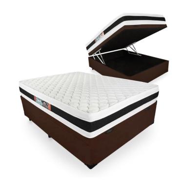 Imagem de Cama Box Baú Casal + Colchão Espuma D45 - Castor - Black White Double Face 138x188x69cm Marrom