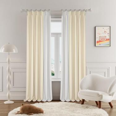 Imagem de OYRING Conjunto de cortinas plissadas em dois tons bege e branco acinzentado de 300 cm de comprimento, conjunto de 2 painéis, cortinas plissadas com isolamento térmico para escurecimento de ambiente